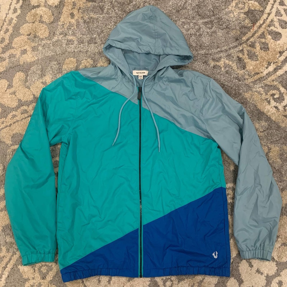 True Religion Color Block Hooded Windbreaker‎ Jacket Men's Size Medium - 103855